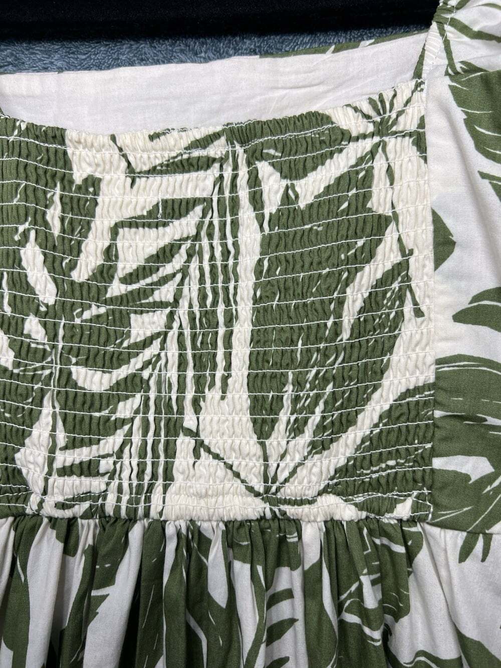 Abercrombie Fitch Tropical Midi Dress XXS Petite Green Puff Sleeve Palm Print - Picture 7 of 9